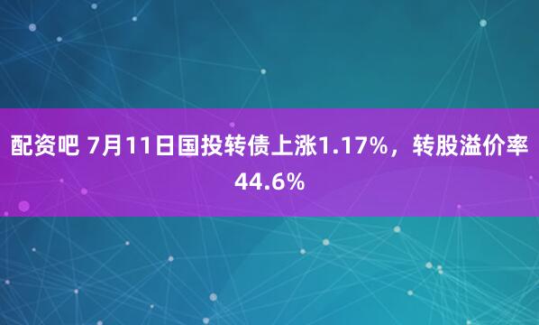 配资吧 7月11日国投转债上涨1.17%，转股溢价率44.6%