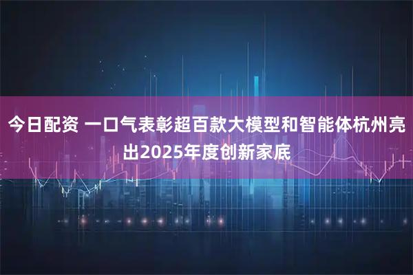 今日配资 一口气表彰超百款大模型和智能体杭州亮出2025年度创新家底